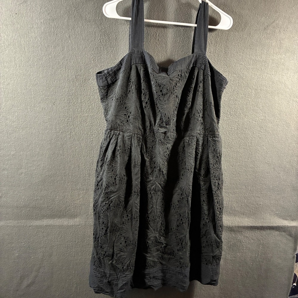 vtg women tank Dress 18‎ Eyelet lace Cotton black Fit Flare LBD Plus Size